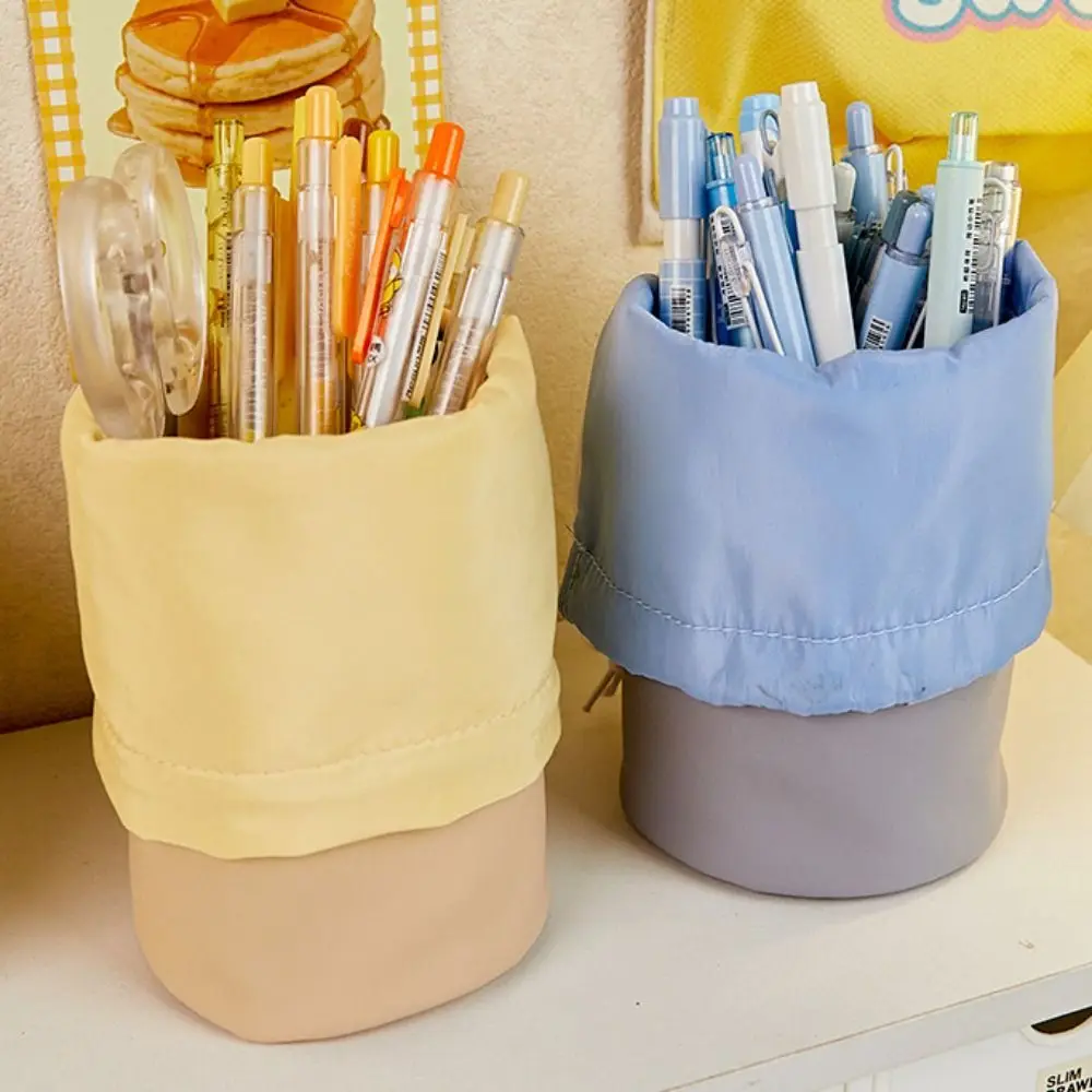 블루 앤 화이트 강아지 실린더 펜꽂이, 다기능 대용량 실린더 펜 가방, 원형 보관 포켓