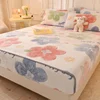 1Pcs Milk Velvet Printed Fitted Sheet Cute Style Warm Mattress Antibacteri Cover Four Corners With Elastic Band  Queen king size 1