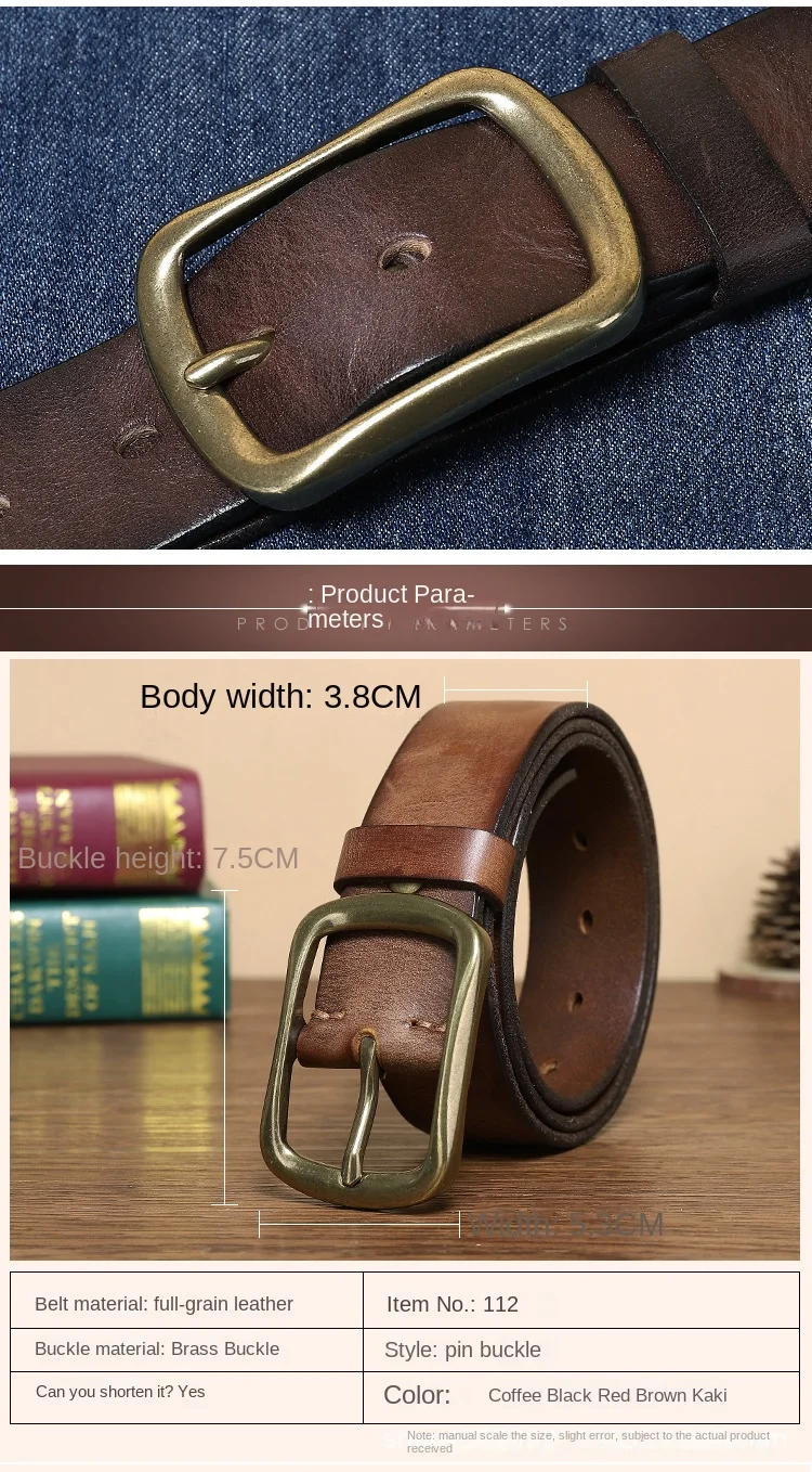 OLOTU Men's Leather Belt Solid Copper Pin Buckle Width 34mm  Casual Belt Jeans Work Dress Fashion Belts for Business : Clothing, Shoes &  Jewelry