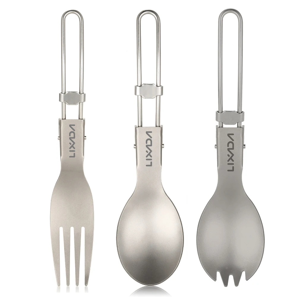 Camping Cutlery Titanium Folding Spoon Spork Outdoor Tableware Lightweight Folded For Camping Picnic