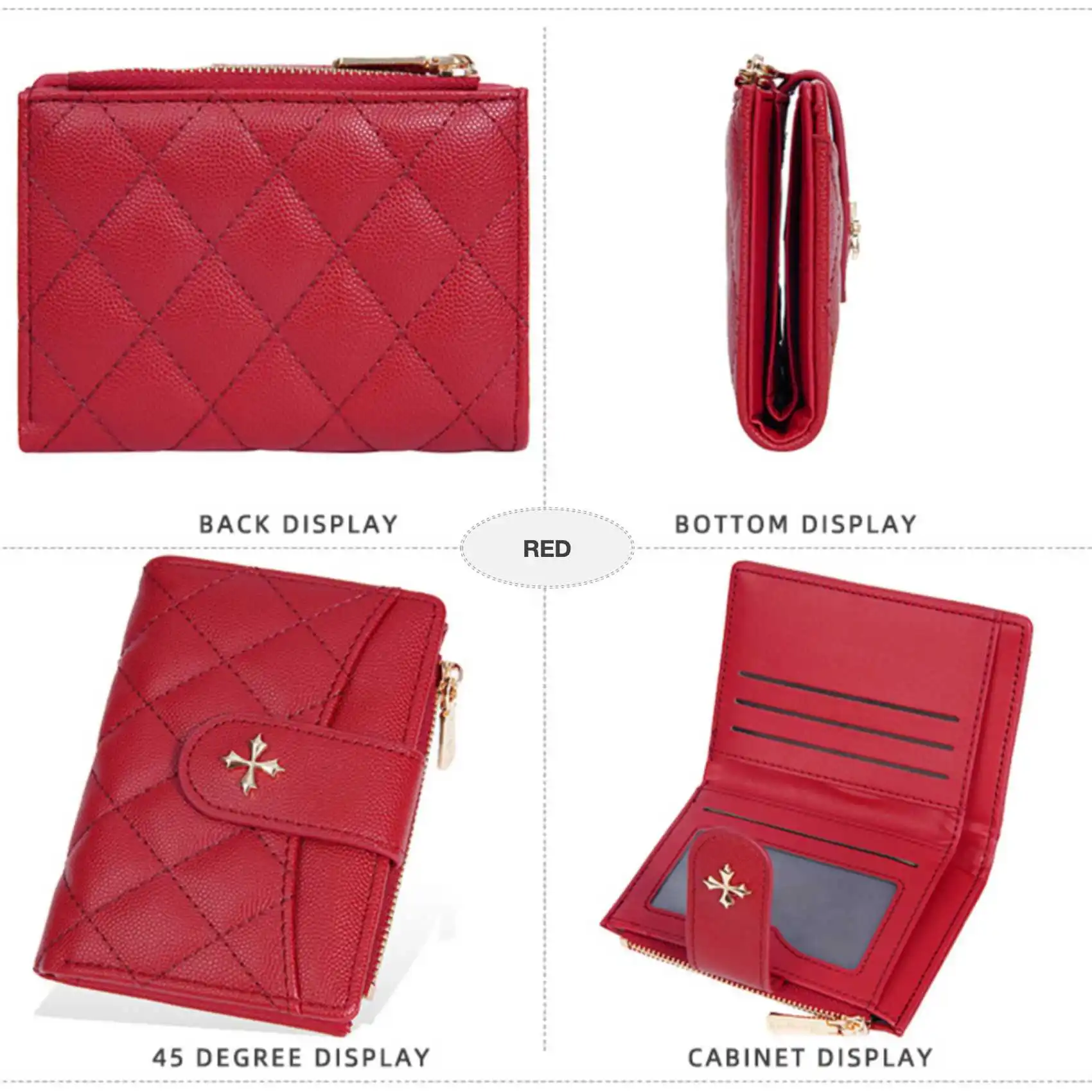 Four-Leaf Clover Quilted Zipper Coin Purse Bifold Women's Short Wallet Multi-Functional Fashion Casual Multi-Slot Card Holder
