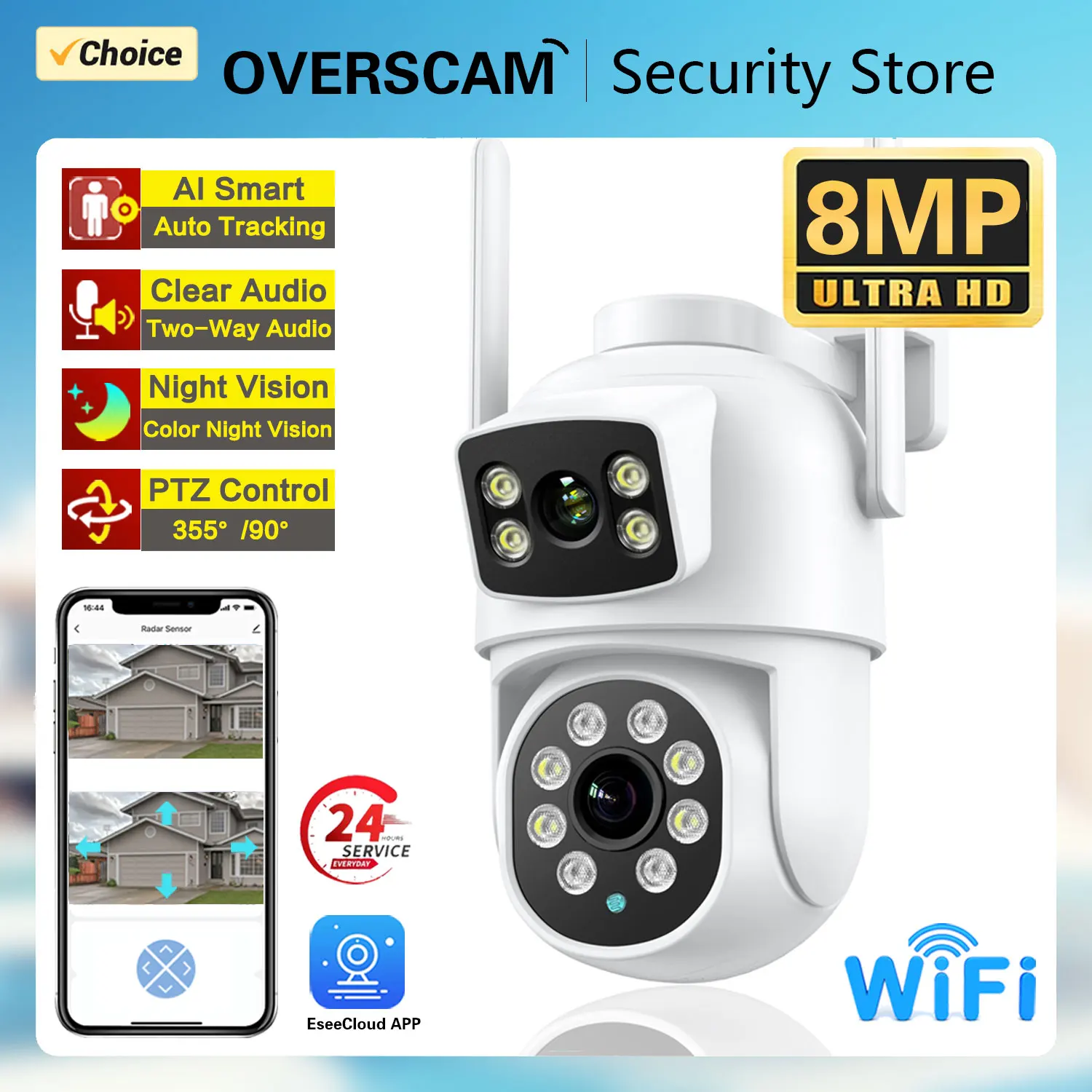 4K 8MP PTZ WIFI Camera Dual Lens Dual Screen IP Camera Outdoor 4MP HD Auto Tracking Security Protection CCTV Surveillance Camera wjg 12mp wifi camera three lens wifi survalance camera 6k 8x ip auto tracking outdoor waterproof security security protection