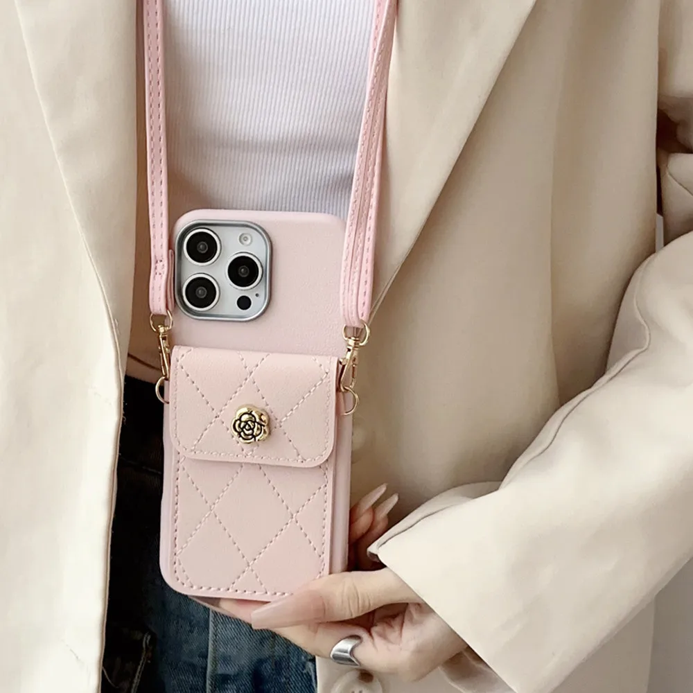 Floral Wallet Crossbody Lanyard Phone Case with Card Holder
