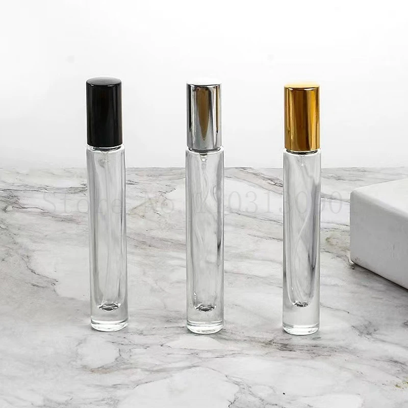 긴 사각형 및 원형 유리 향수 스프레이 병, 전기 화학 알루미늄 깍지, 10ml