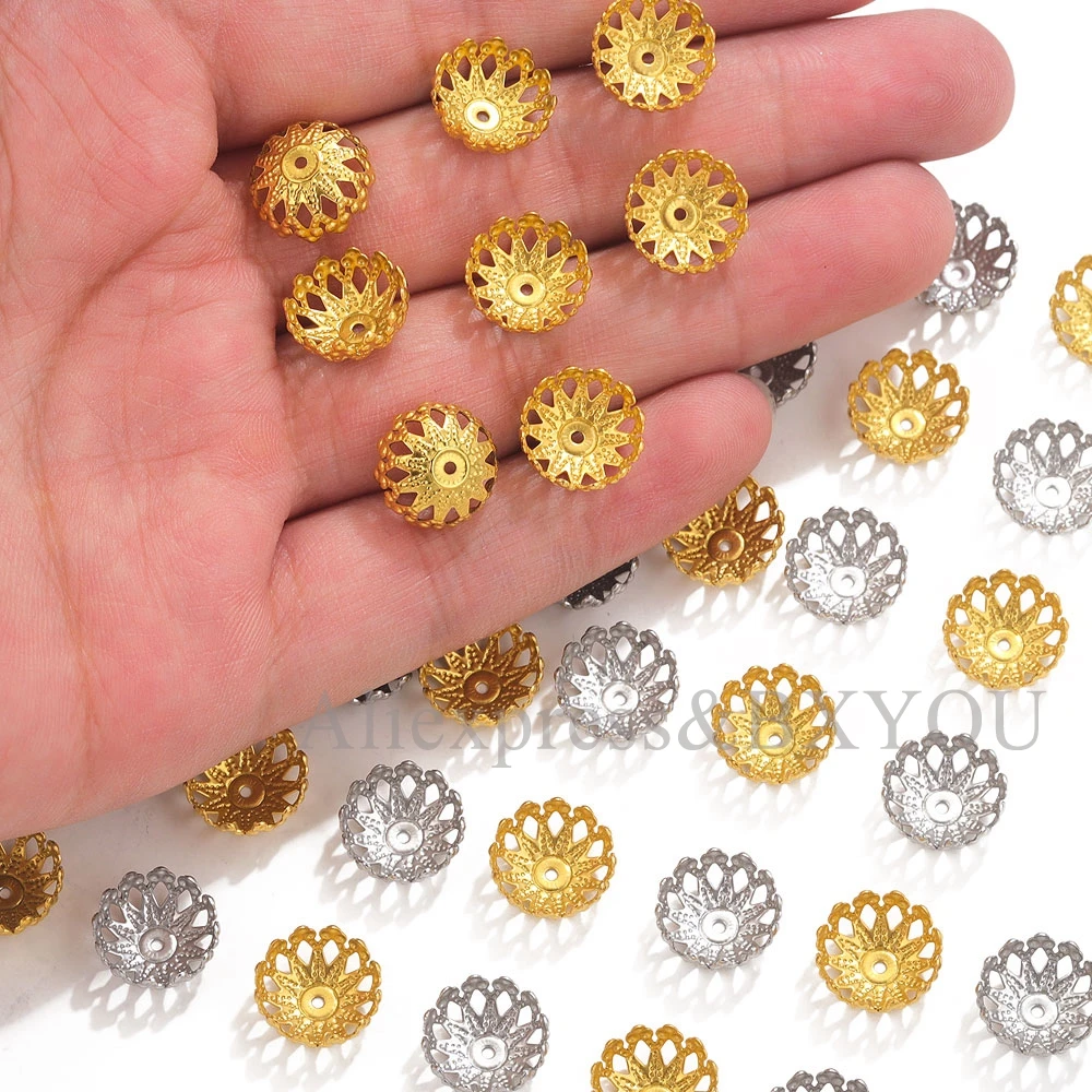 50 stücke Edelstahl filigrane Blumen perlen Kappen DIY Schmuck Ende Abstand halter Charms Perlen kappen Schmuck Herstellung liefert Zubehör