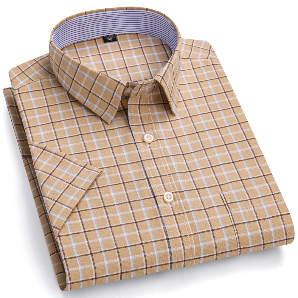 Men's Summer Short Sleeve Cotton Oxford Shirt with Single Patch Pocket