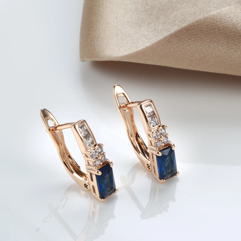 Vintage Geometric Blue Zircon Women's Drop Earrings 585 Gold Fashion Fine Jewelry Elegant Party Wedding Personality Earrings