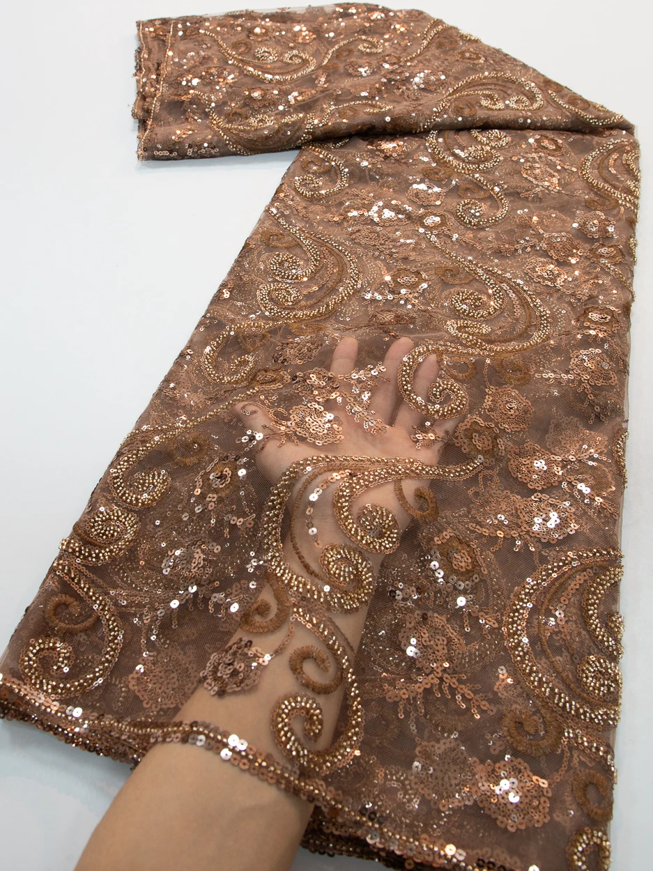 African Nigerian Material Lace Fabric For Wedding With Sequins Embroidery French Lace Fabrics TY3800