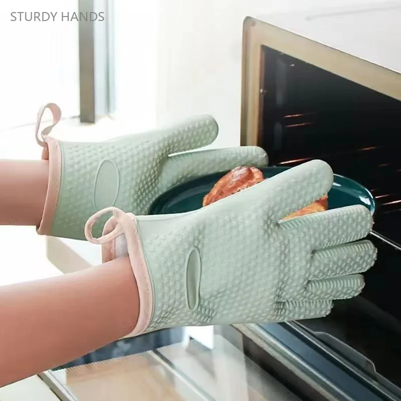 

1Pair Silicone Heat Insulation Gloves High Temperature Resistant Heat Resistant Thickened Oven Non-slip Heat Gloves Baking Tools