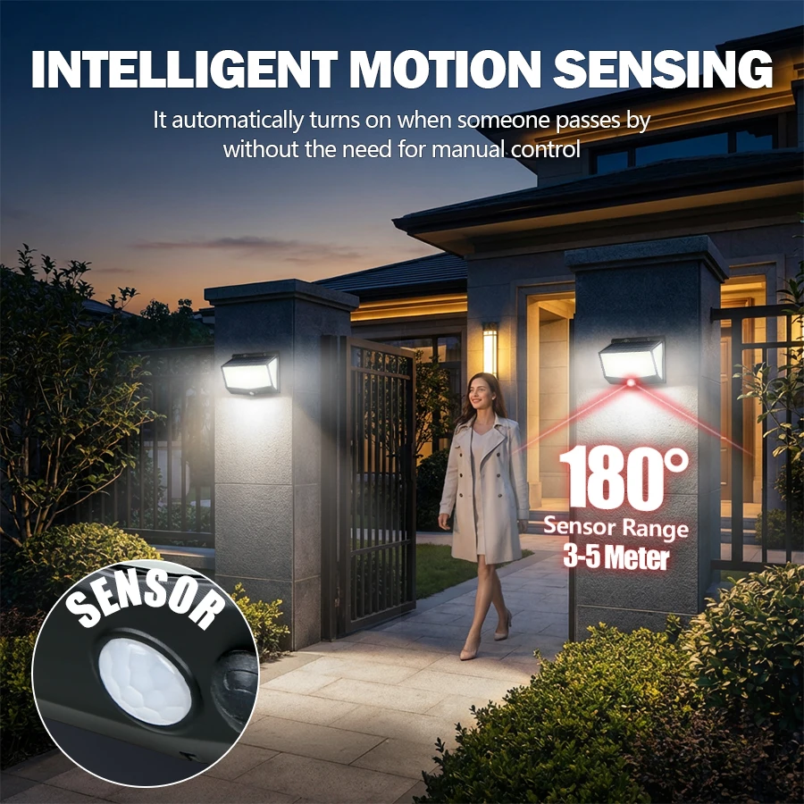 Waterproof Solar Motion Sensor Outdoor Wall Lamp - Bright LED Illumination for Garden, Patio & Emergency Use