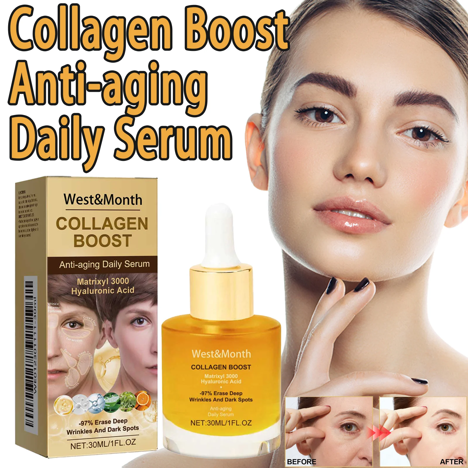 Facial Serum Collagen Boost Anti-Aging Daily Serum Prevent Skin Aging Enhance Skin Elasticity Remove Harmful Substances Pore Shrinking 30ml