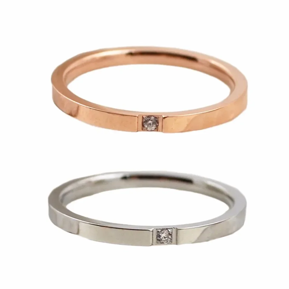 Single Crystal Thin Band Ring for Men Women Couples