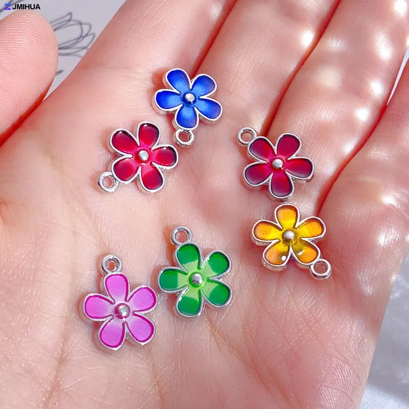 15 Stück Emaille-Blumen-Charms, niedliche Blumen-Anhänger für Schmuckherstellung, DIY, handgefertigte Ohrringe, Armbänder, Zubehör, Bastelzubehör