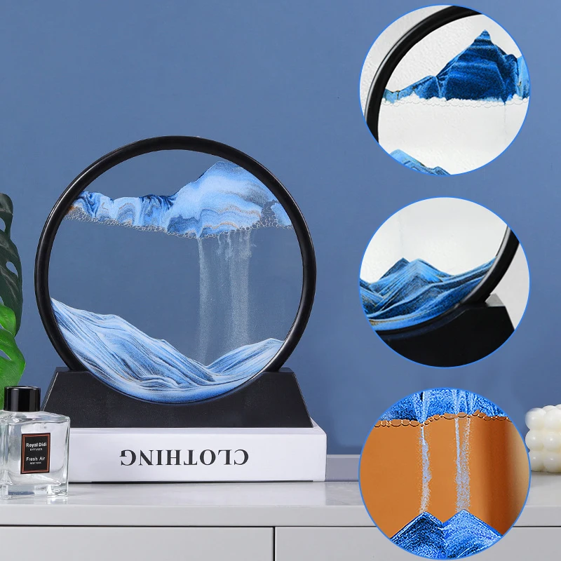 7inch Hourglass 3D Art Painting Moving Sand Art Picture Round Glass Sandscape In Motion Display Flowing Sand Frame Home Decor