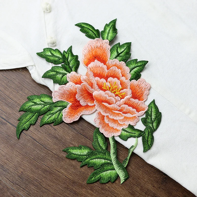 Pfingstrosen-Blumen stickerei Aufnähen auf Patches Kleider loch reparatur, wasser lösliche Technologie, haut freundlich, weich kleber frei, große Größe – Detail 8