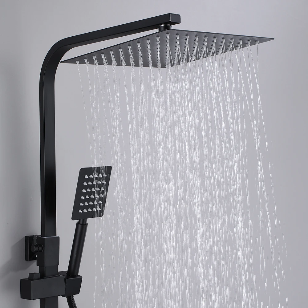 Description Picture 5 of itemBlack Square Shower Faucet Set  Rainfall High Quality All Metal Stainless Steel Bathtub Mixer Tap With Bathroom Shelf