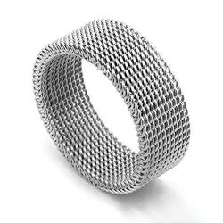 Stylish Stainless Steel Mesh Band Ring - Modern Retro Jewelry Gift - 9 (8mm)