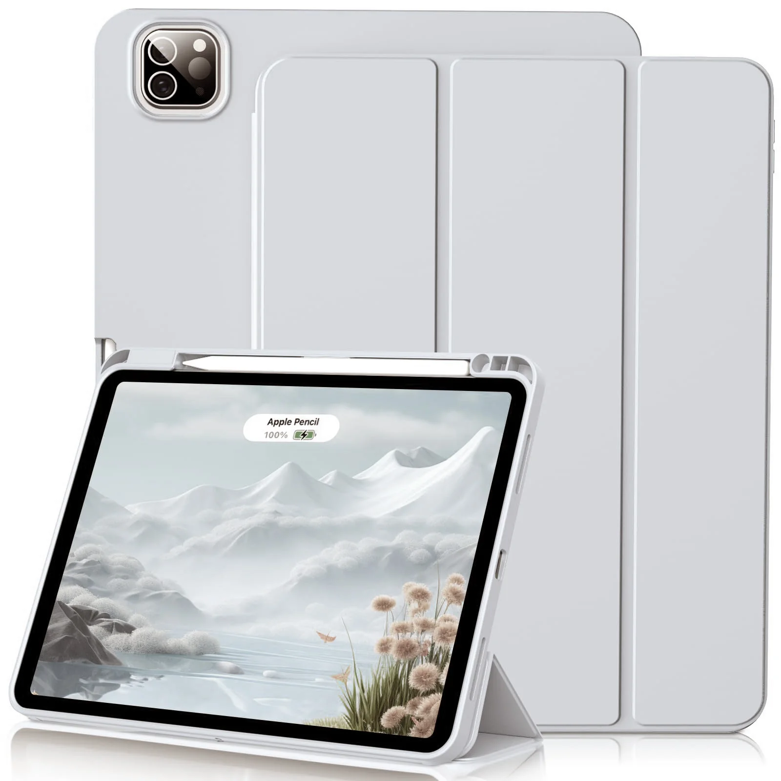 Trifold Stand Flip Cover with Pencil Holder