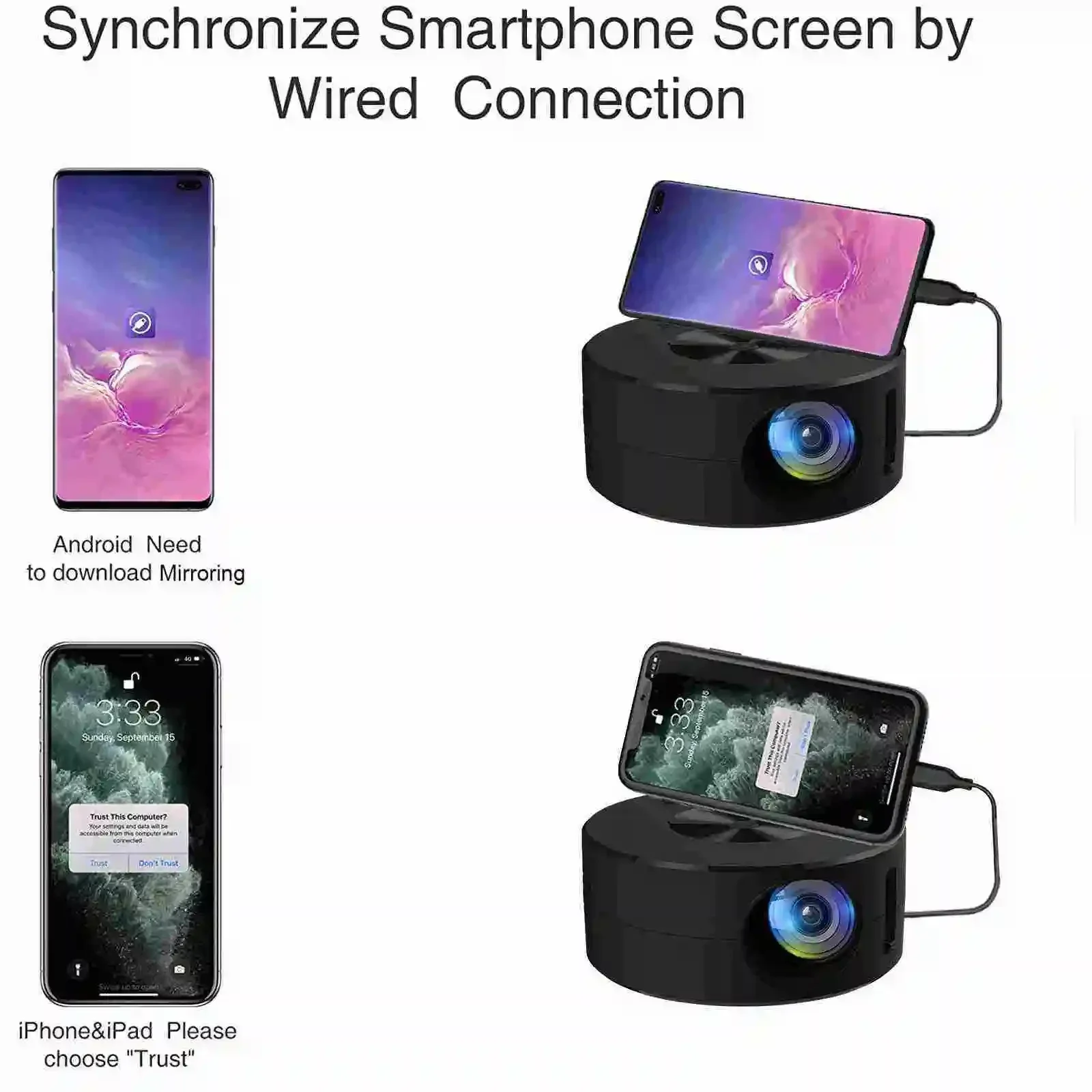 Xiaomi-ミニモバイルプロジェクター,小型,リモコン付き,iOS