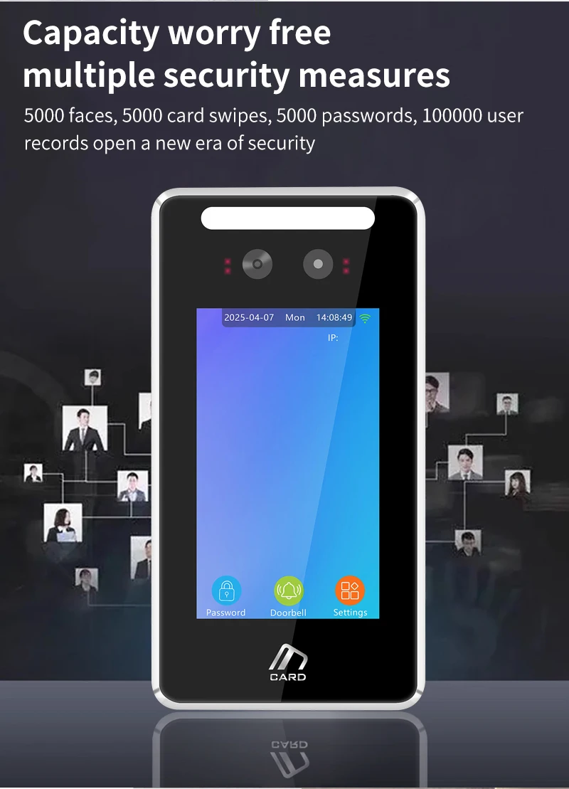 4 inch TCP/IP WIFI Dynamic Face Recognition Access Control Attendance Machine Fi