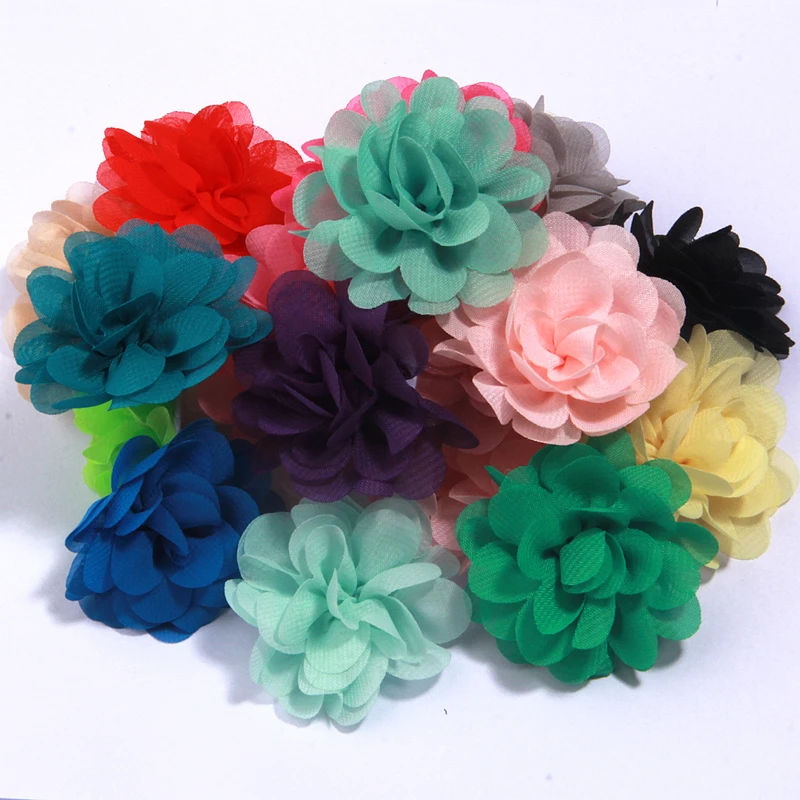 20Pcs 2" 5cm Mini Chiffon Fabric for Baby Girls Hair Accessories Head Wedding Dress Clothing Making Accessories Silk Flowers