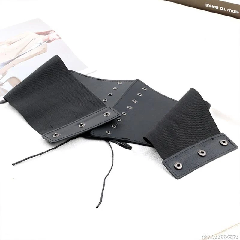 Wide Corset Belts For Women Black Pu Leather Lace Up Bandage Waist