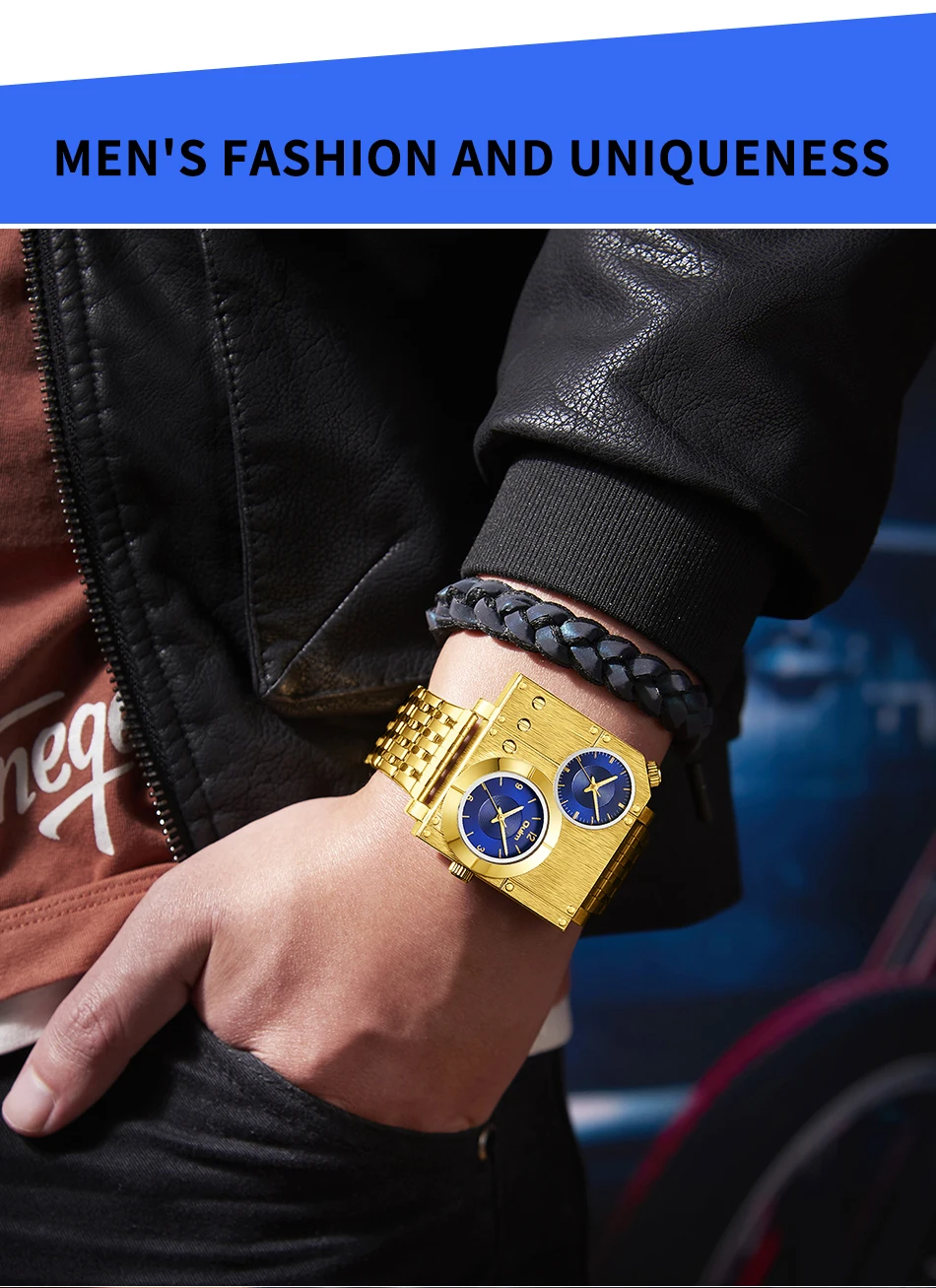 Oulm 5024 Orologio da uomo di lusso dal design unico, in acciaio inossidabile, con quadrante grande, al quarzo, con due fusi orari, orologio da polso militare da uomo_voghion.com