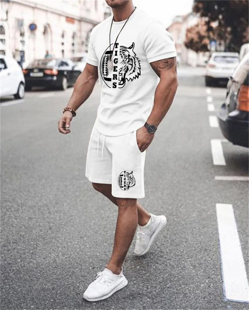 New 2022 Summer  Men's T-shirt Set Casual Simple  Short Sleeve + Shorts Fashion Trend 3D Printing 2 Piece Set