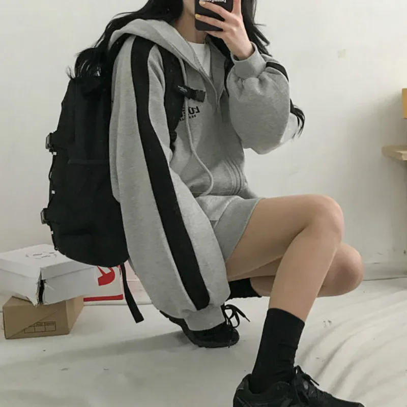 Casual Oversized Hoodies Sweatshirts Preppy Style Loose Fleece Clothes Long Sleeve Female Winter Sweatshirt Streetwear New Women