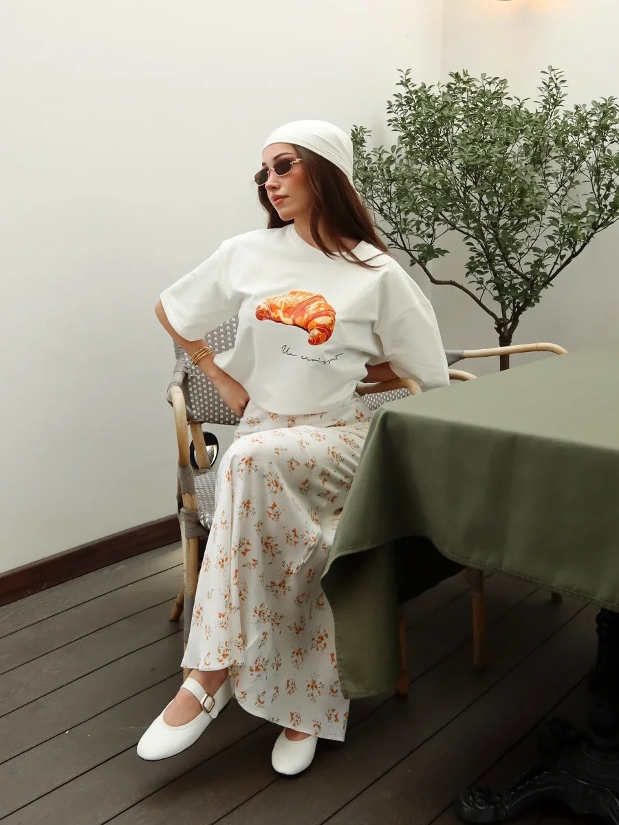 Bornladies Cotton Women's Fashionable Printed T-shirt Casual Vintage Fashion Hip Hop Loose Top 230g/m³ Printing Short Sleeve