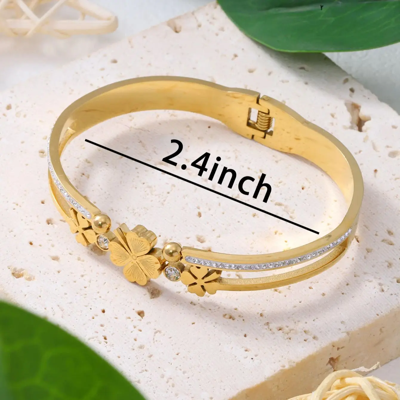 St. Patrick's Day Bangle Stainless Steel Jewelry Four-leaf Clover Cuff Bracelet Female CZ Bangles For Women bangle bracelet stainless steel bracelet