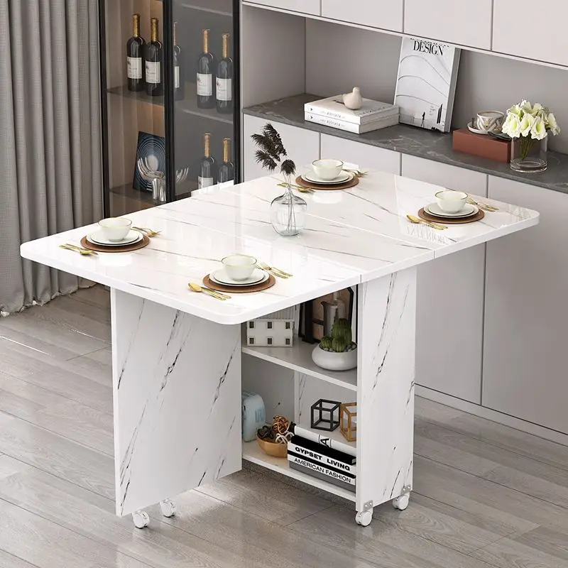 

Folding dining table, simple and multifunctional small household unit, movable with wheels, rental room, rectangular dining tabl