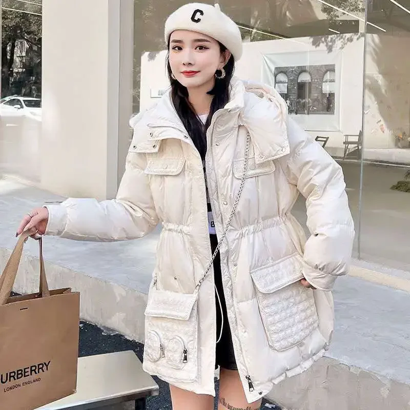 2024 New Women Down Jacket Winter Coat Female Mid Length Version Parkas Thick Warm Outwear Fashion Hooded Versatile Overcoat