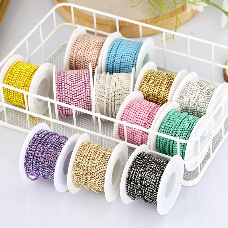 Opal Glass Rhinestone Trim in Pink, Green, and Blue – 1 Yard for DIY Wedding Dress Decoration