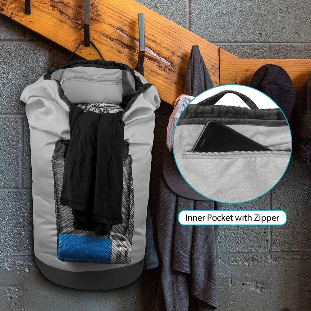 Mesh Pocket Dirty Clothes Storage Bag Laundry Backpack Large Capacity Waterproof Laundry Bag with Shoulder Strap Home Cleaning 3