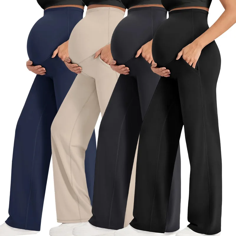 New Maternity Women Pants Solid Spring Autumn Wide-legged Pants High-waisted Loose Pants Casual Straight Pants Pregnant Clothing - 4