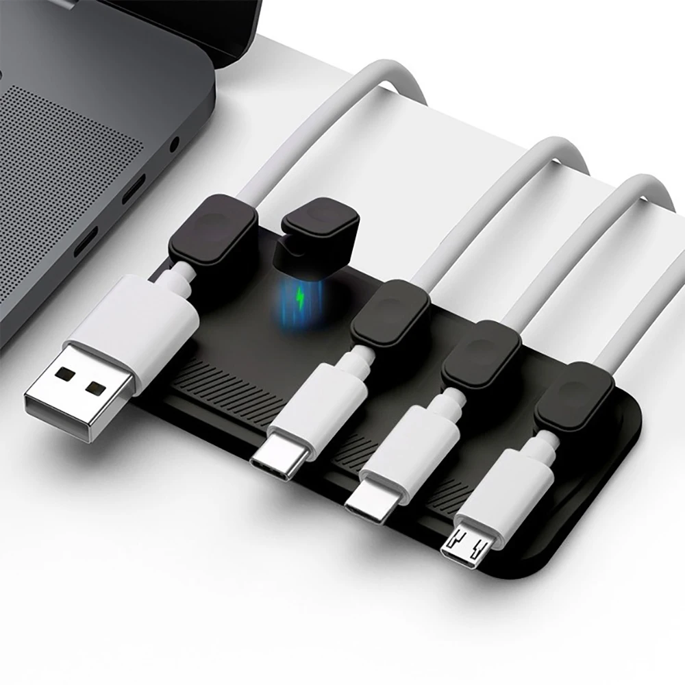 차량용 자석식 케이블 정리 실리콘 케이블 클램프 데스크탑 다용도 와이어 홀더 (조명, USB C, 마이크로 케이블용)