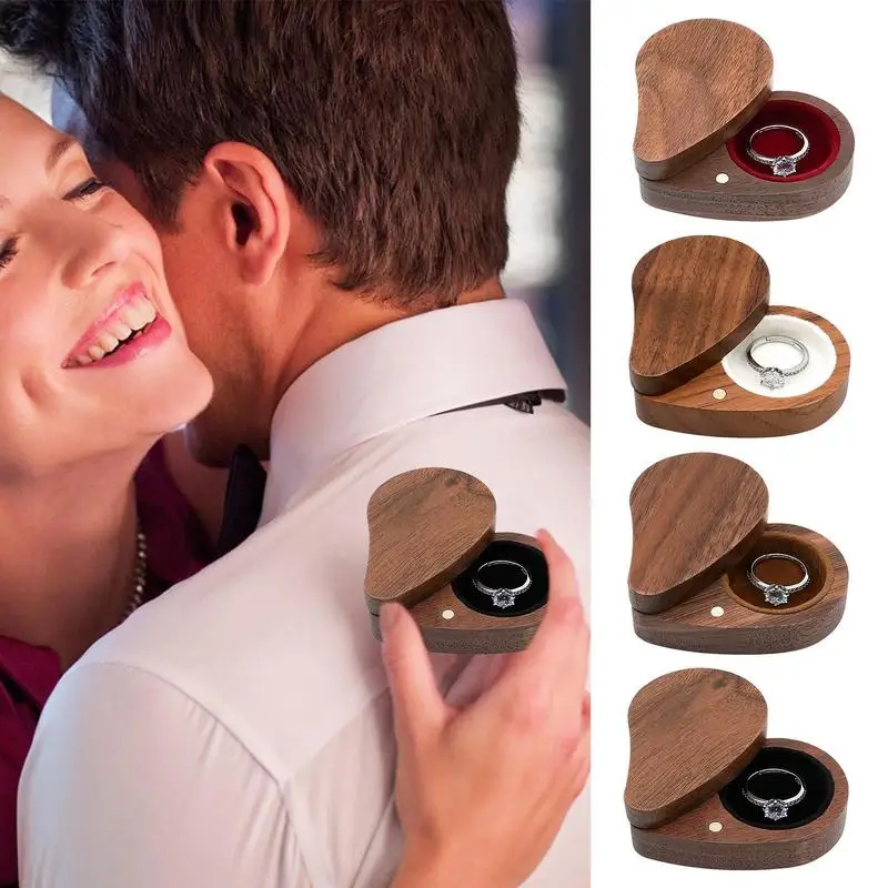 

Wood Ring Boxes Wooden Heart Shaped Ring Gift Box Jewelry Case For Wedding Proposal Engagement Birthday And Anniversary boxes