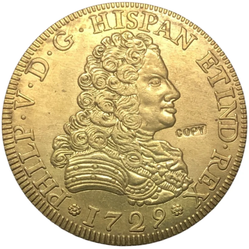 

1729 Spain 8 Escudos ''Pelucona'' - Felipe V Gold Copy Coin