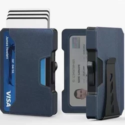 Sleek Aluminum and Leather RFID Blocking Card Holder Wallet for Men - Gift - Ready Box Included (Royal blue)