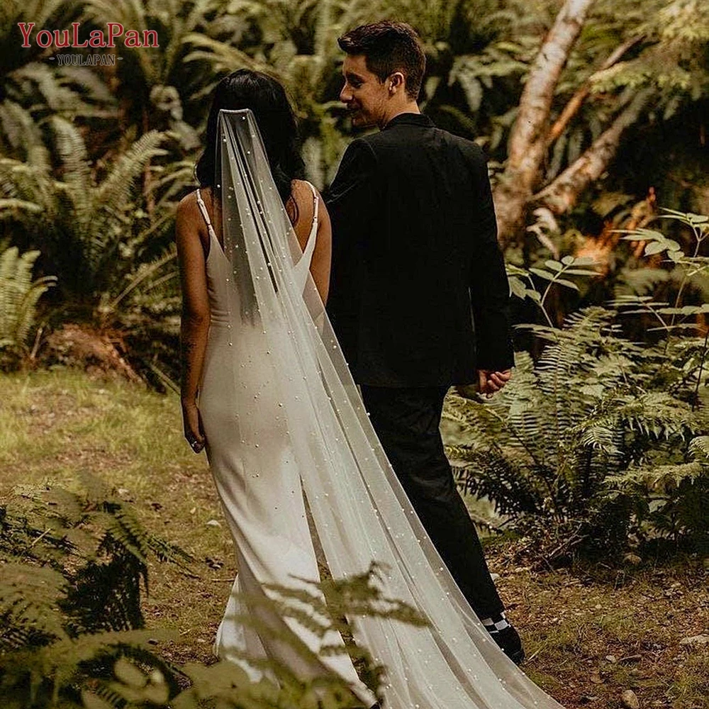 

YouLaPan Bridal Veil MIXED PEARL Wedding Veil with Hair Comb 1 Tier Long Pearl Cathedral Wedding Veil High Quality V182
