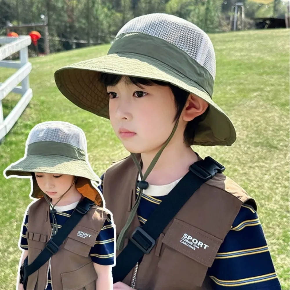 Cute Breathable Kids Shawl Sun Hat Quick Dry Cotton Baby Sun Protection Hat Wide Brim Sunscreen Children Fishman Hat Boys