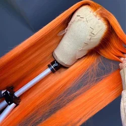 Ginger Orange Lace Front Human Hair Wig 13x6 Bone Straight Brazilian Wigs On Sale Pre Plucked 13x6 Transparent Lace Frontal Wig
