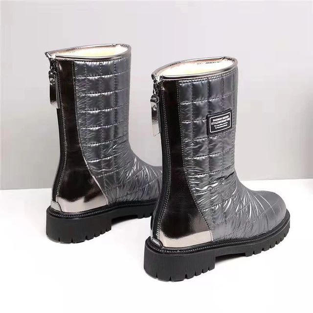 Shoes for Woman Mid Calf Silver Women's Snow Boots Half High Biker  Waterproof Large Size Warm Winter 2023 with Free Shipping Hot - AliExpress