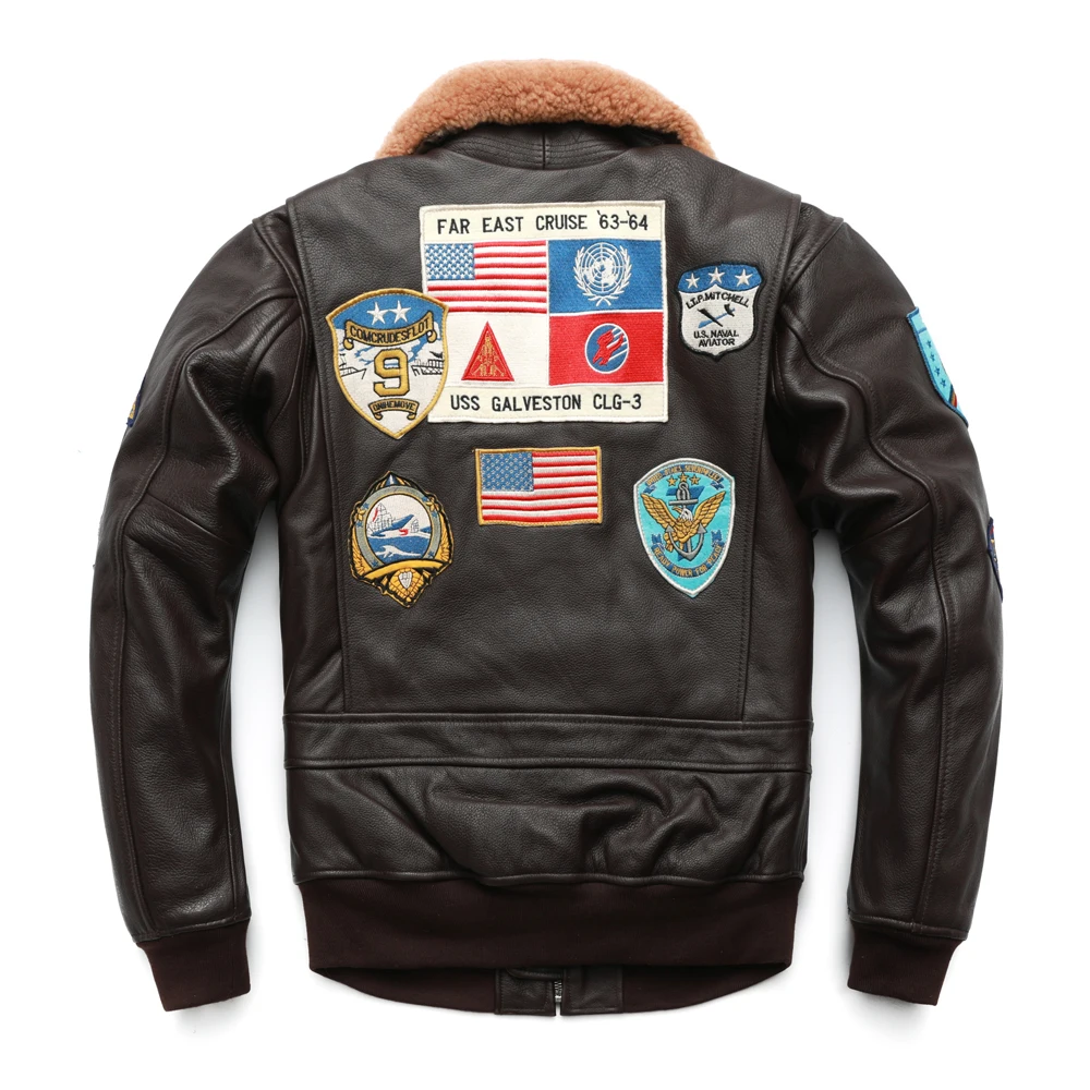 Men Leather Jacket Air Force G1 Flight Jacket Thickening Quilted Cow Leather Men Coat Winter