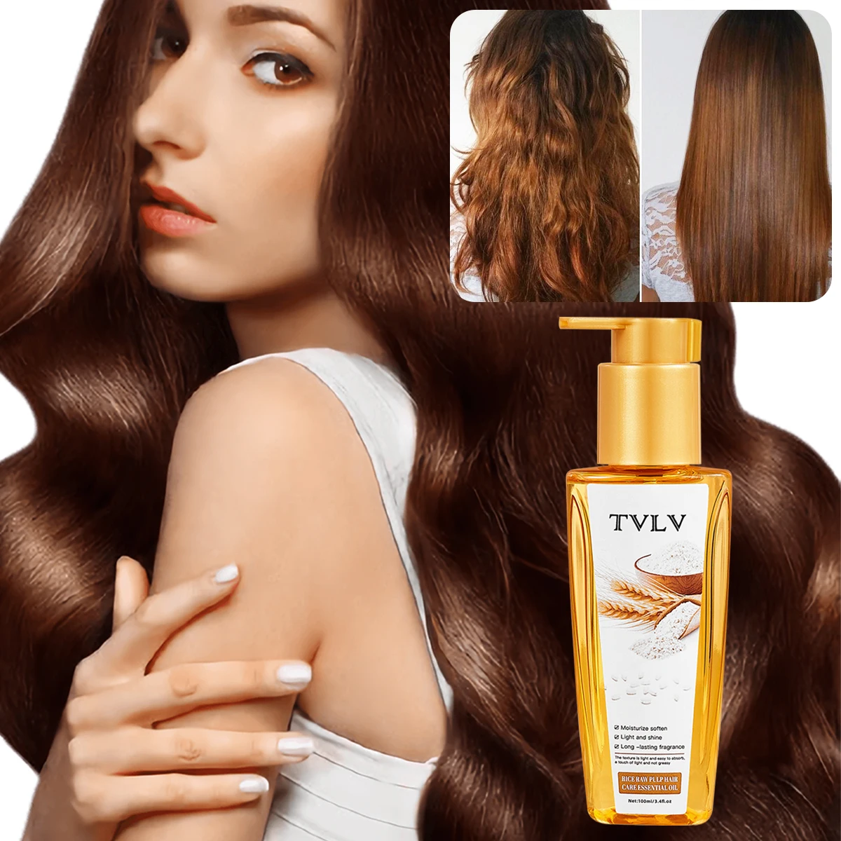 Rice hair care essential oil silky smooth glossy nourishing hair roots tough care essential oil conditioner