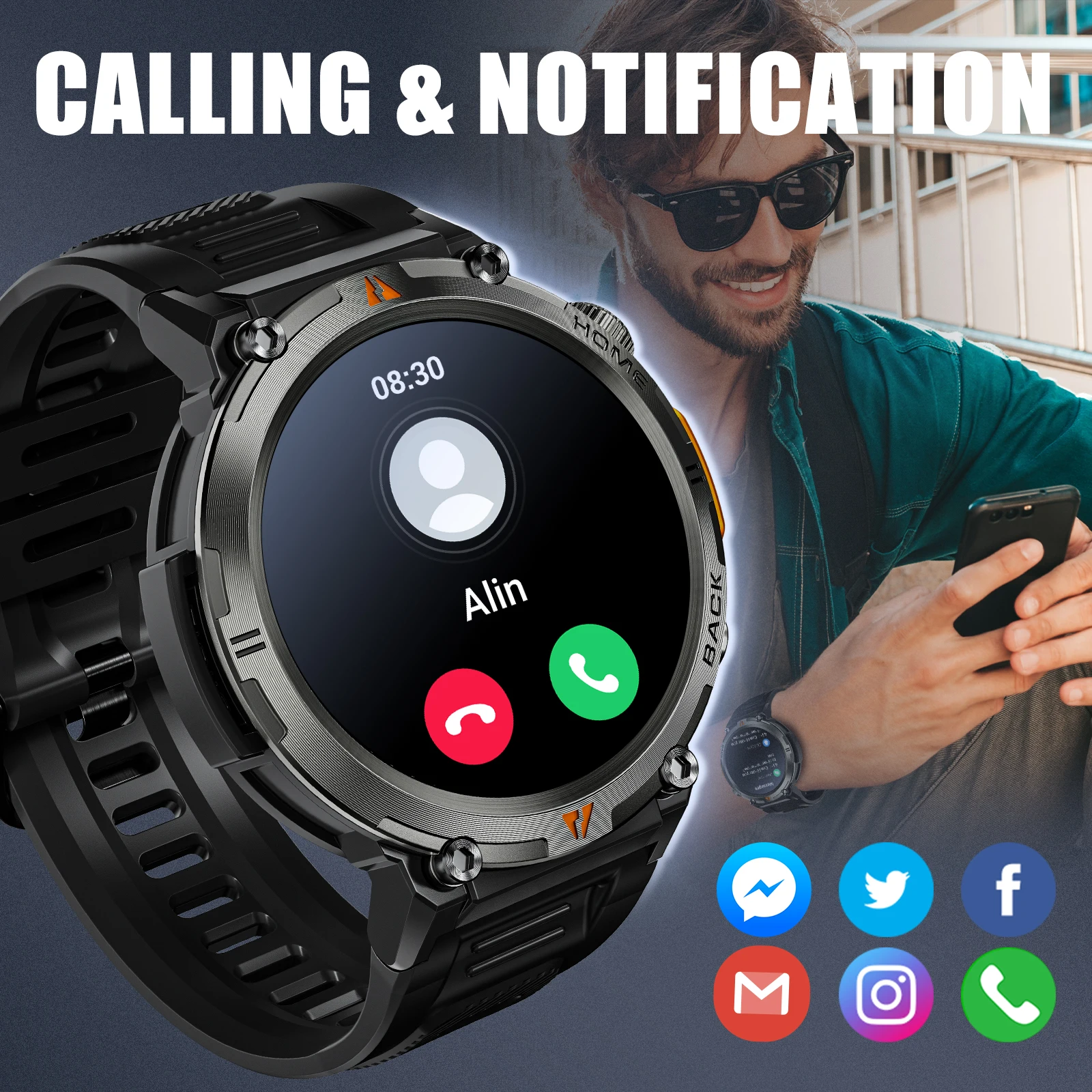 EIGIIS KE3 Bluetooth Call Smart Watch Men Full Touch Screen Health Monitor Clock With Flashlight Men SmartWatch For IOS Android 4