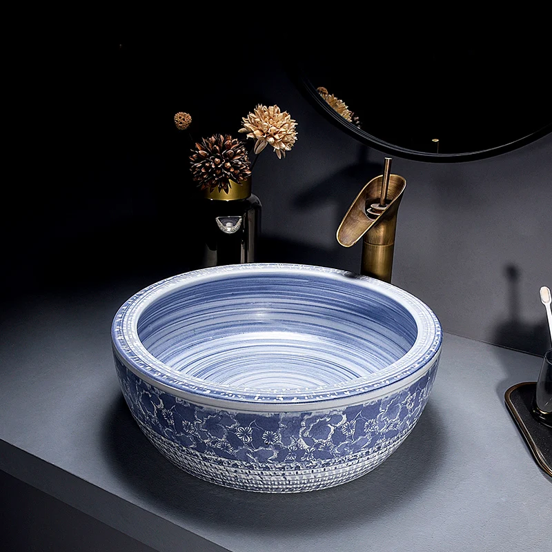 

Oval Chinese lotus Painting Antique ceramic sinks china wash basin Ceramic Counter Top Wash Basin Bathroom Sinks lavatory bowl