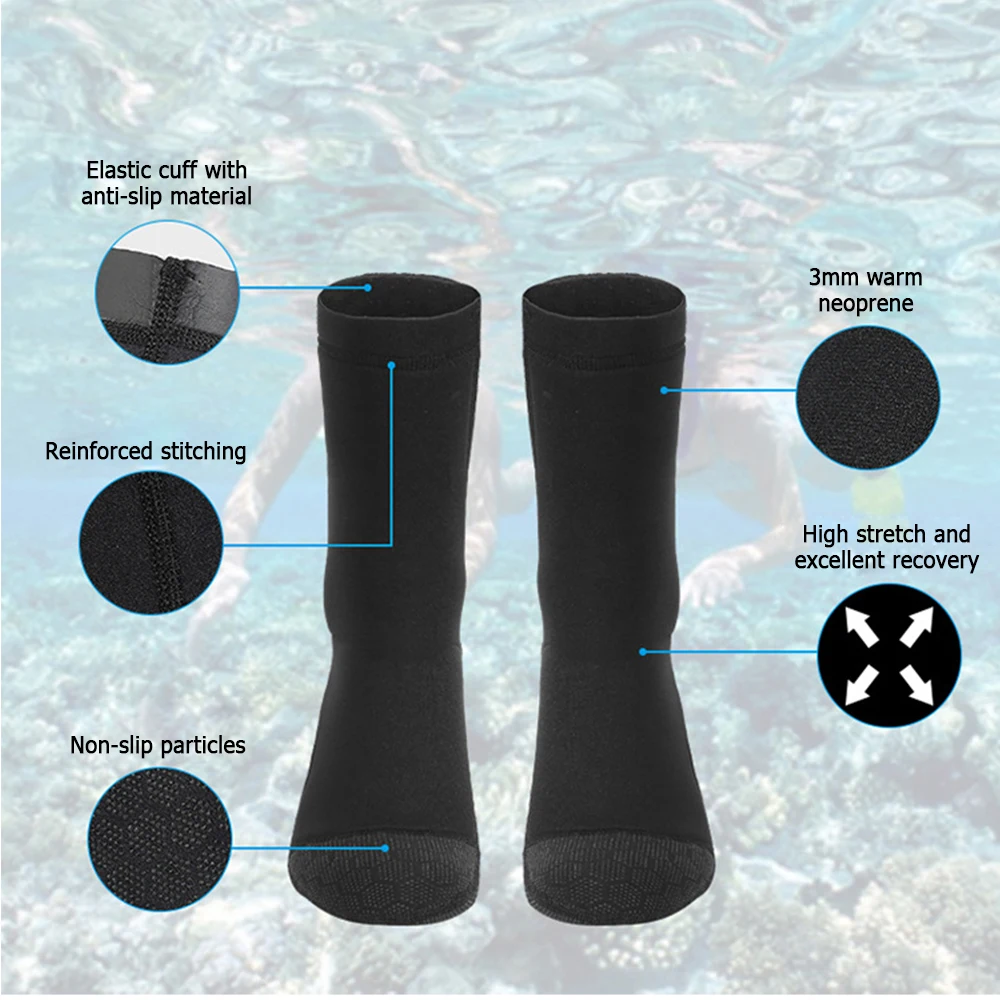 3MM Neoprene Wetsuit Socks Warm Scuba Diving Socks Winter Beach Booties Shoes Anti-Slip Surfing Thermal Socks for Snorkeling 3