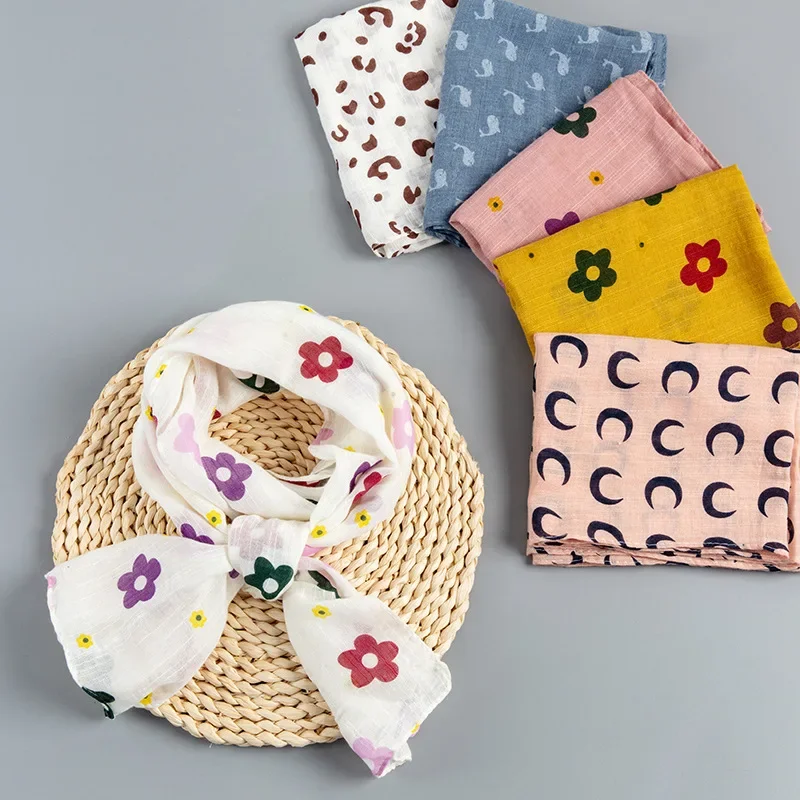 Matagorda Children's Scarf Fashion Folwer Pringting Thin Cotton Linen Kid Scarves Baby Neckerchief Collar Cute Accessory TWEET children scarf